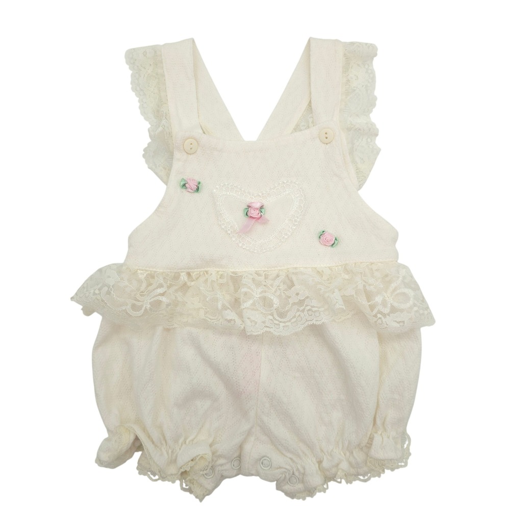 Vintage Lace Heart Floral Romper Little Miracles Ivory Sunsuit Baby Girls 3-6M